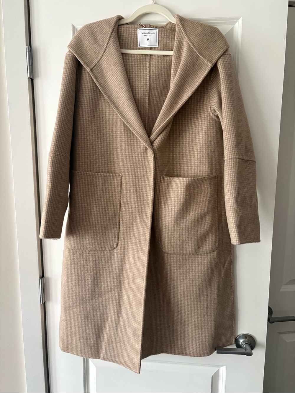 Waffle-Knit Hooded Trench Coat in Camel by Bella Dahl